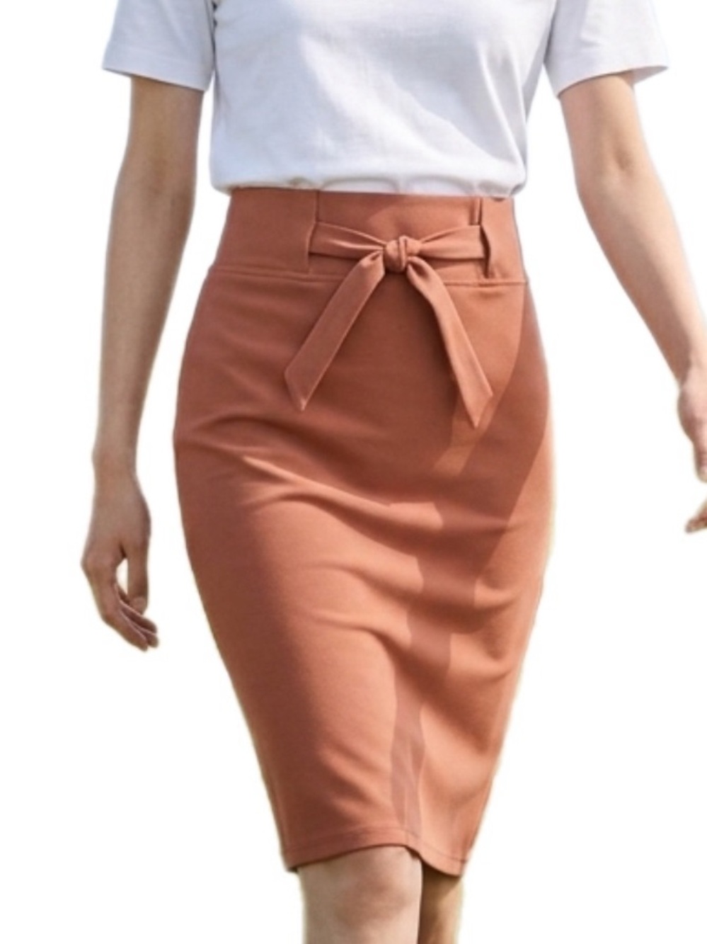 Tie-Waist Pencil Skirt in Rust